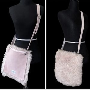 RARE UGG Australia Pink Suede Shearling  Leather Crossbody Messenger Bag Purse
